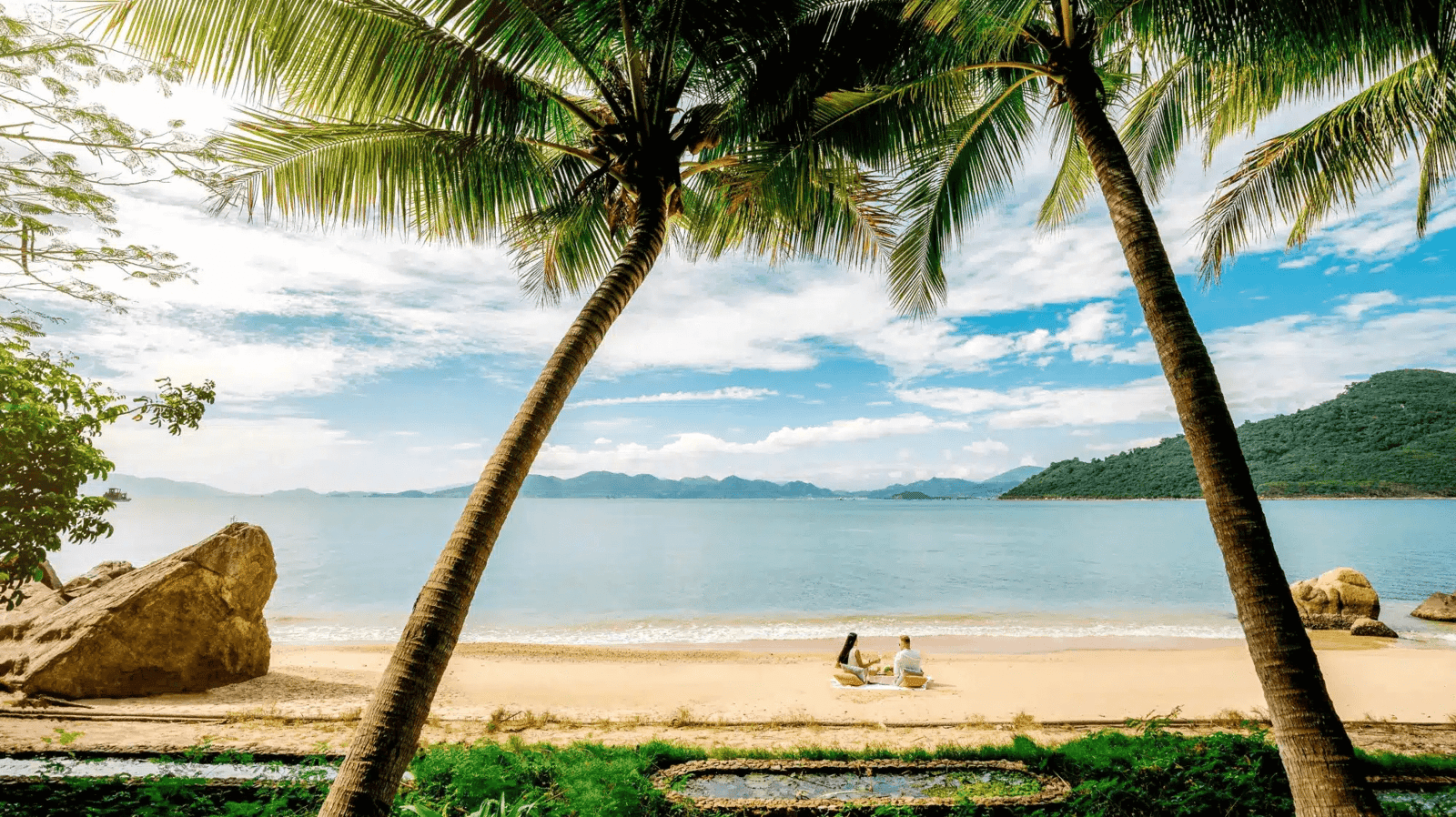 Luxury beach view with palm trees on Con Dao Island, Vietnam