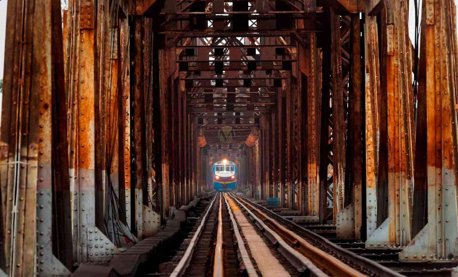 Long Bien Bridge in Hanoi Vietnam, a historic railway bridge over the Red River