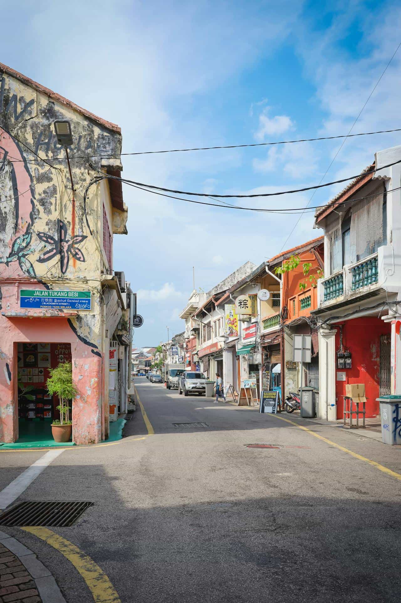 Charming street scene in a colorful coastal town.